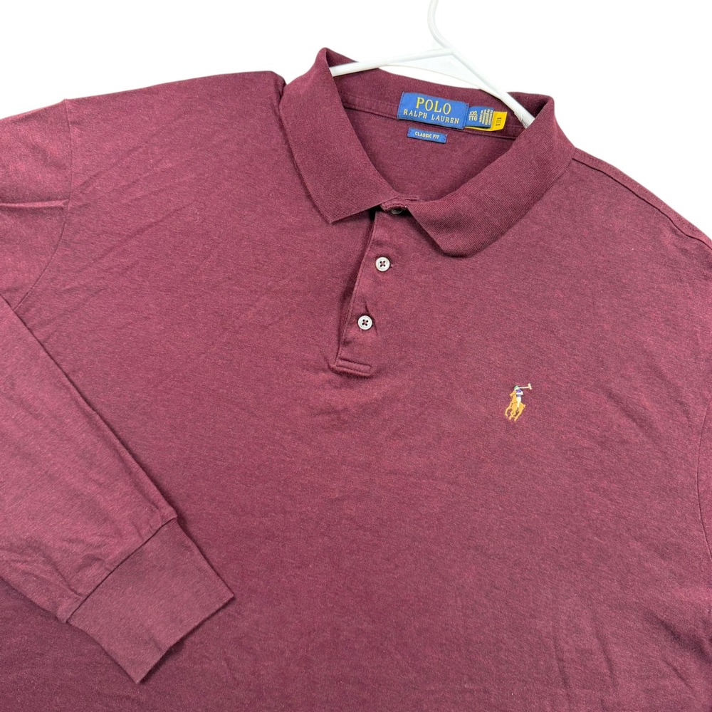 Polo Ralph Lauren Polo Shirt Mens XXL Burgundy Long Sleeve Classic Fit Logo